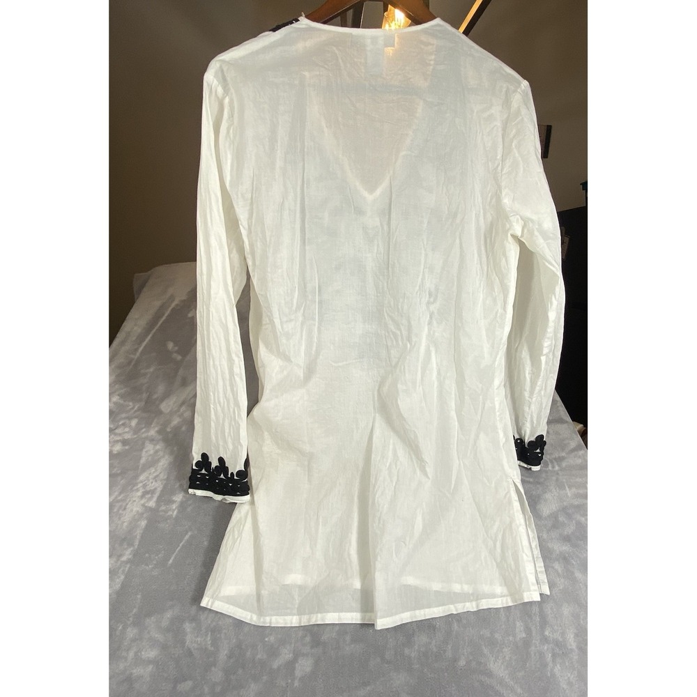 La Blanca Tunic Top Or Cover Up Resort Wear Small White Crochet Trim Island Chic - Picture 6 of 11